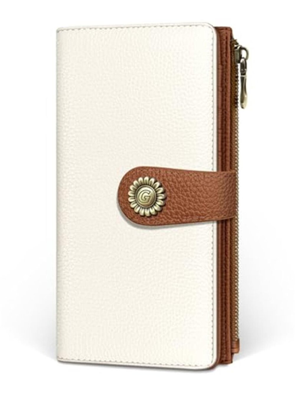 New White Caramel Womens Wallet RFID, Long Credit Card Holder Bifold